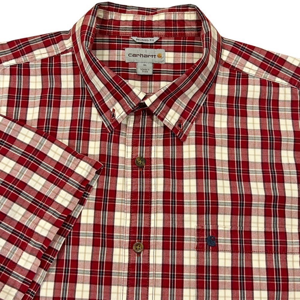 Carhartt Relaxed Fit Red Plaid Short‎ Sleeve Shirt XL